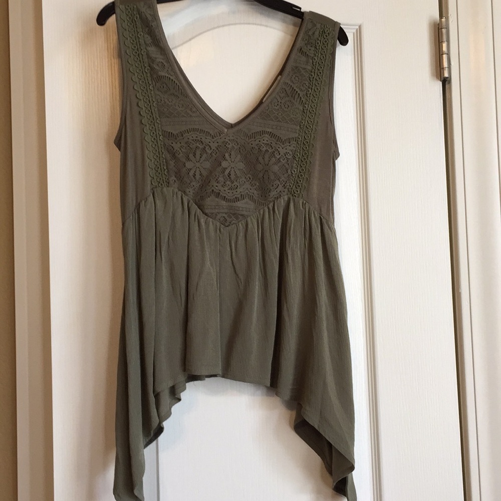 Army green tank top asymmetrical sides